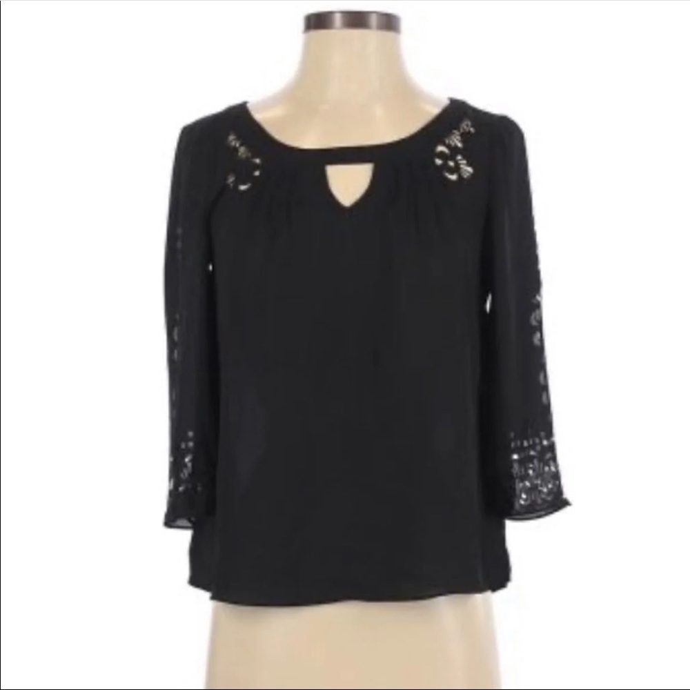 Maeve Anthropologie laser cut black blouse 00p